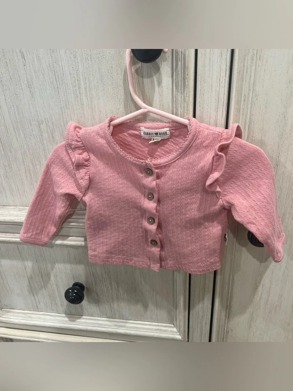 Organic Cotton Baby Pink Ruffle-Sleeve Button-Up Cardigan -
